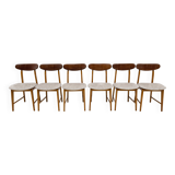 Set of Six Teak Wood and Bouclè Fabric Dining Chairs, Denmark, 1960s