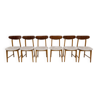 Set of Six Teak Wood and Bouclè Fabric Dining Chairs, Denmark, 1960s