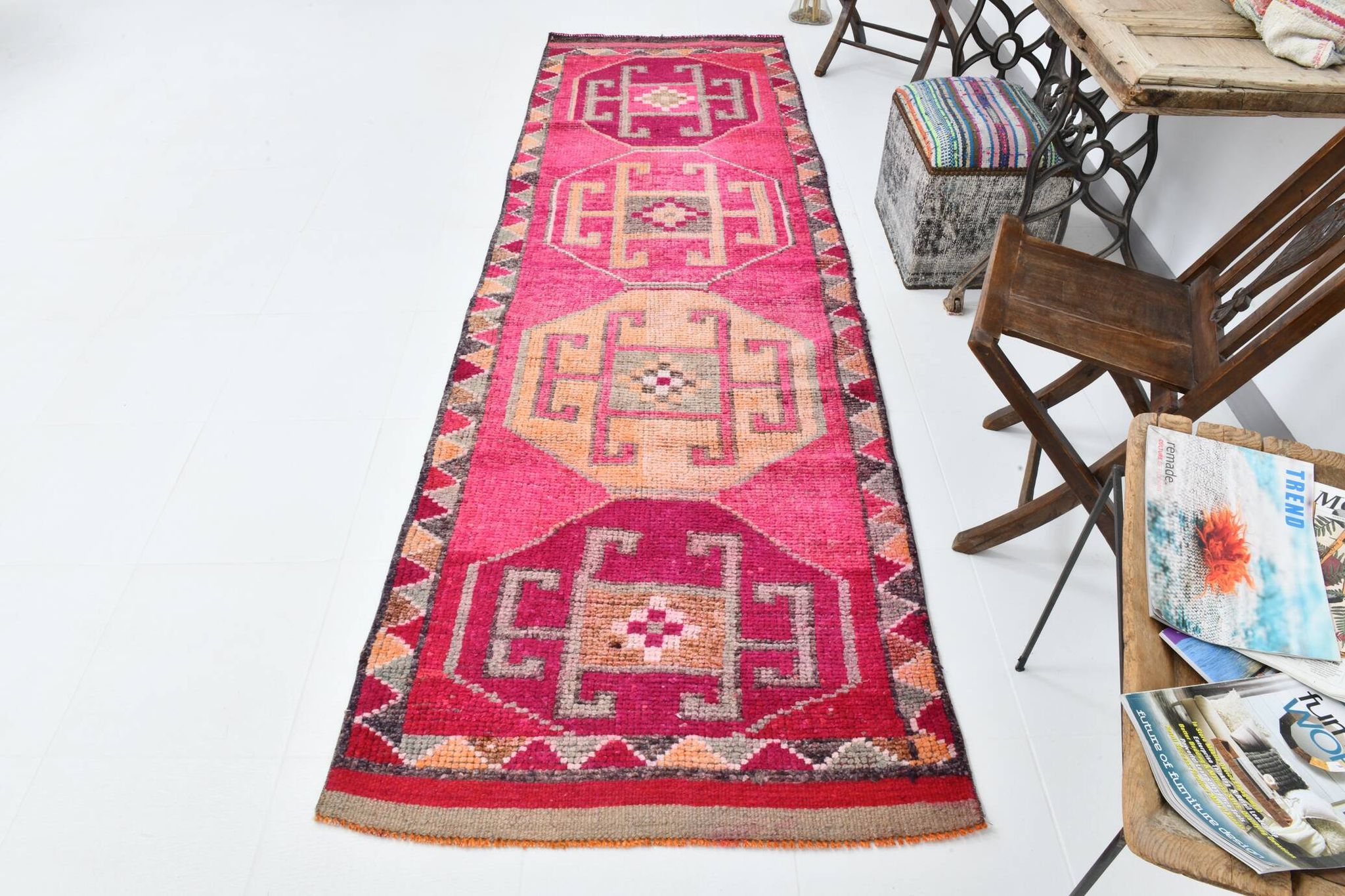 3x10 pink red turkish vintage runner rug, 101x323cm sk 18180 free shipping