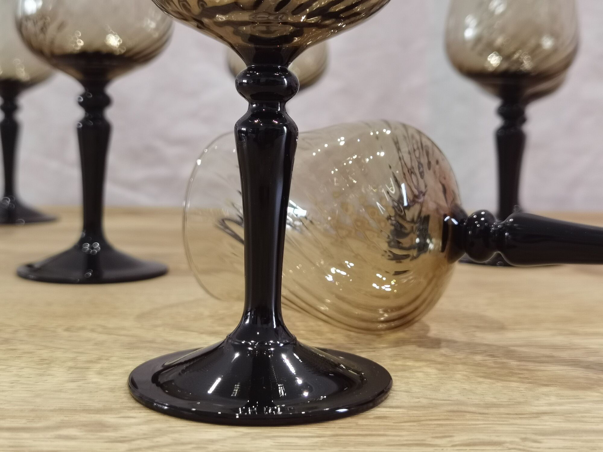 11 vintage black foot smoked twisted water glasses