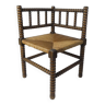 Ancien fauteuil d'angle bois perlé paillé