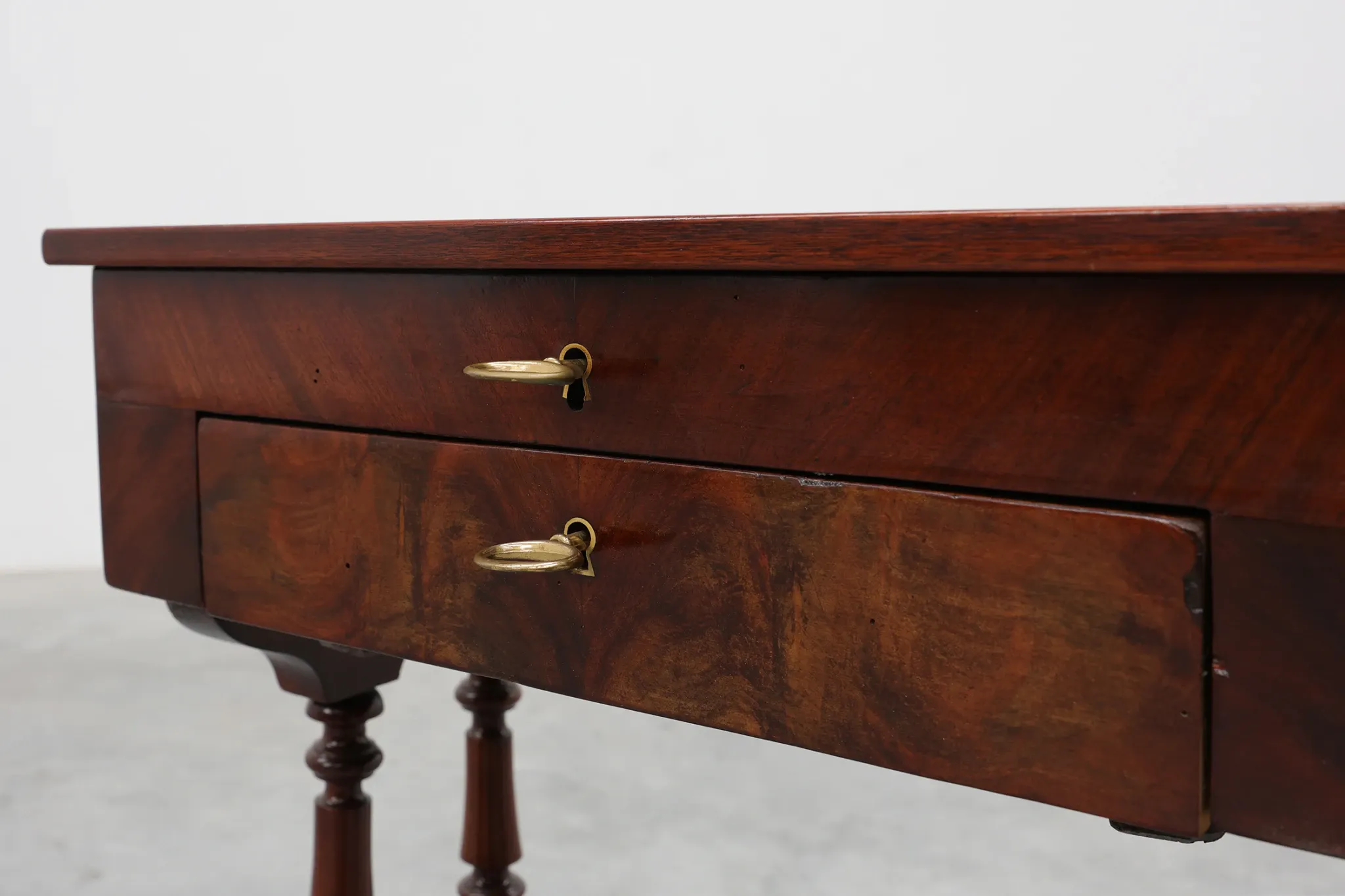 Louis Philippe Side Table with Two Drawers and Turned Twin Legs, France, 18