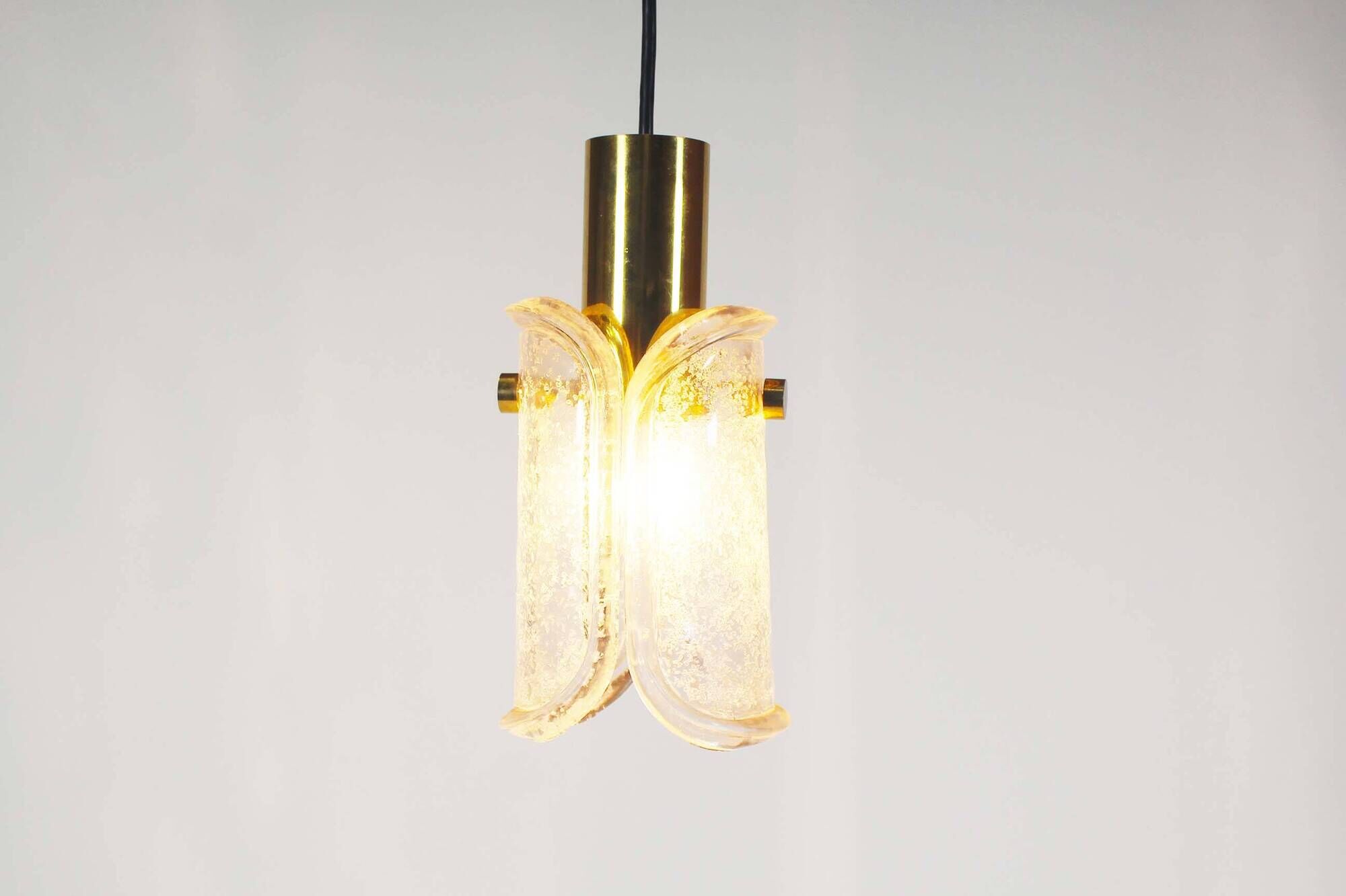 Petite brass and bubble glass pendant chandelier by Glashutte Limburg