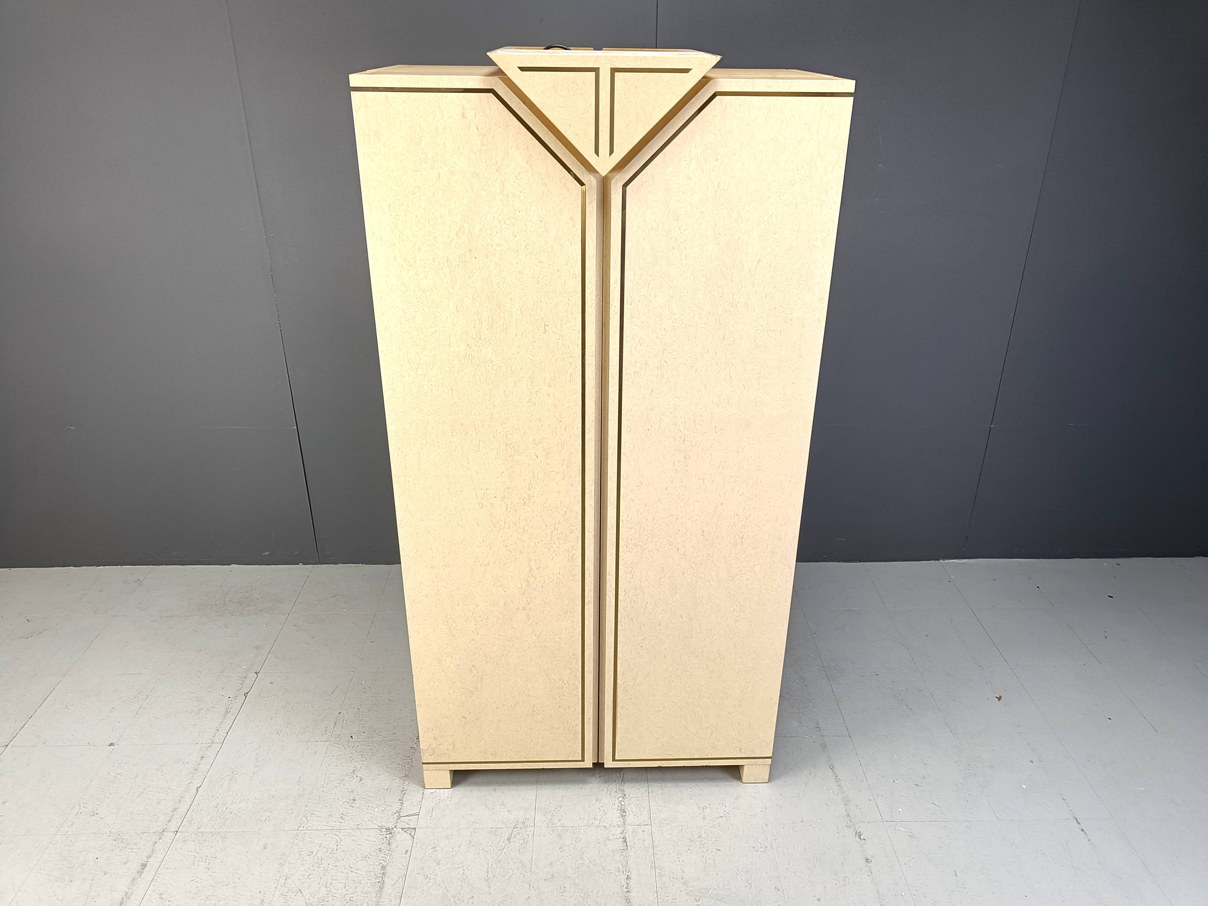 Vintage italian burl wood bar cabinet, 1970s