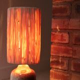White and brown ceramic lamp, raffia shade
