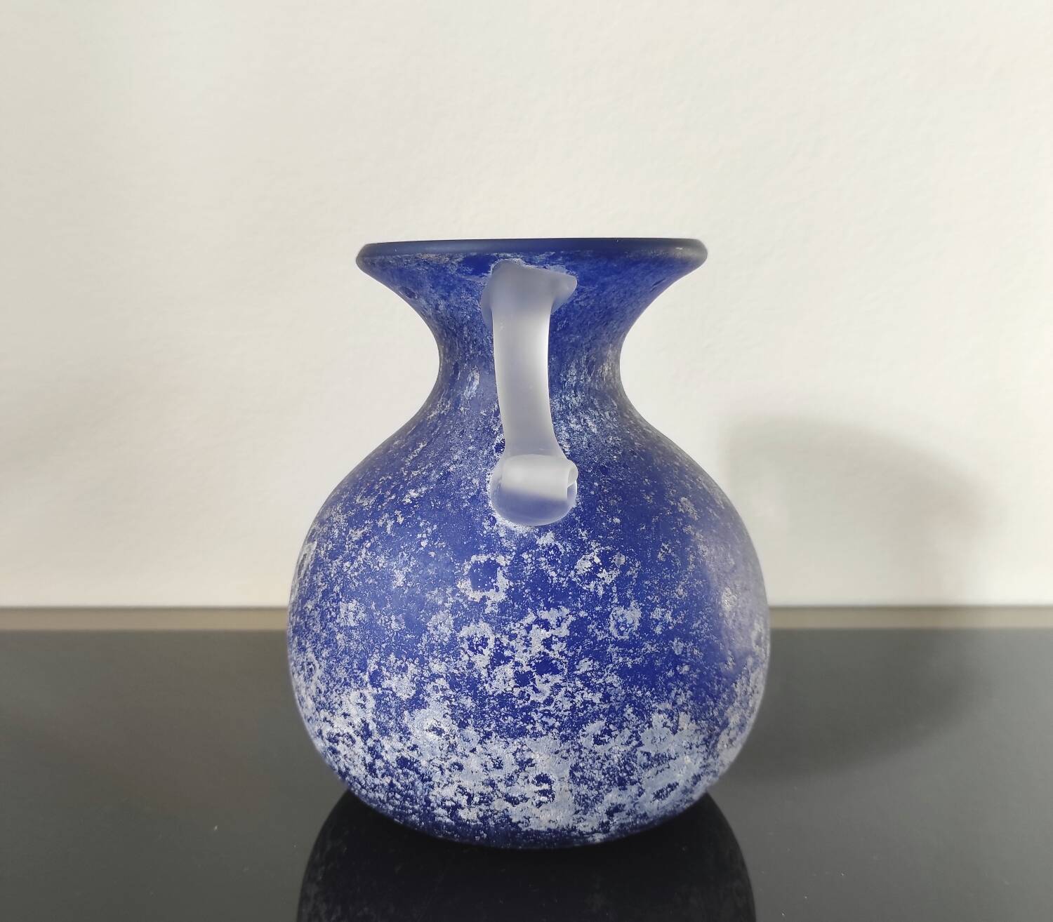 Vintage cobalt blue powdered glass amphora vase