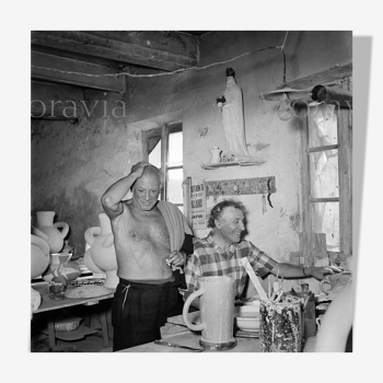 Photographie, "Pablo Picasso et Marc Chagall", Gordes, 1948   /  15 X 15 cm  /   N&B