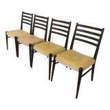 Set of 4 Vintage Wooden Dining Chairs: Beige Faux Leather, Mid-Century Retro