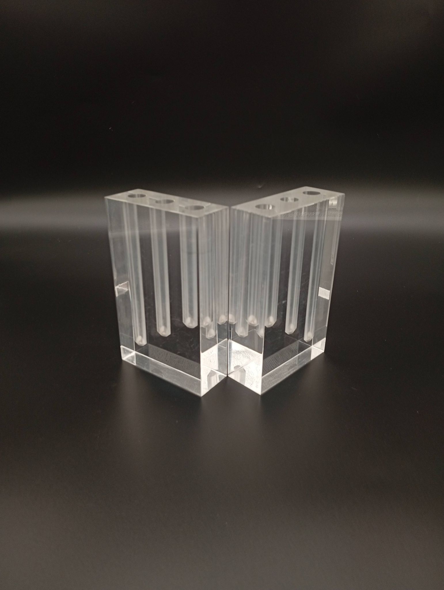 Duo Vase Bloc Résine Lucite Triple Cheminée Plexiglas Design Postmoderne