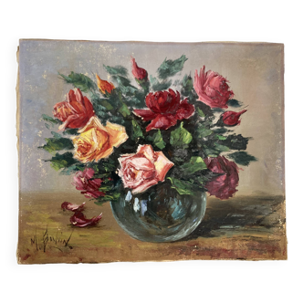 Oil on canvas "Bouquet of roses" 46x38cm