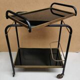 Vintage rolling table, Bar serving trolley on wheels, Removable tray