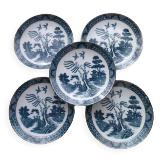 Set of 5 porcelain dessert plates "At the pagoda" decor