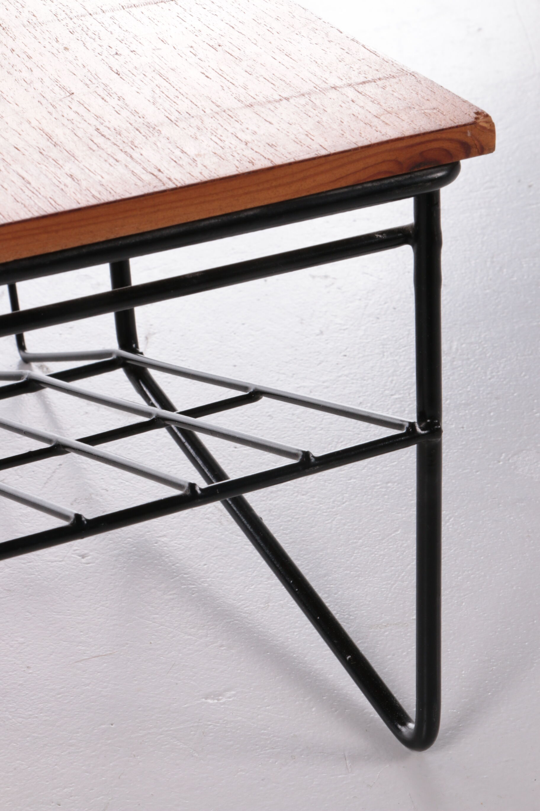 Vintage magazine rack made of metal and wood, 1960s