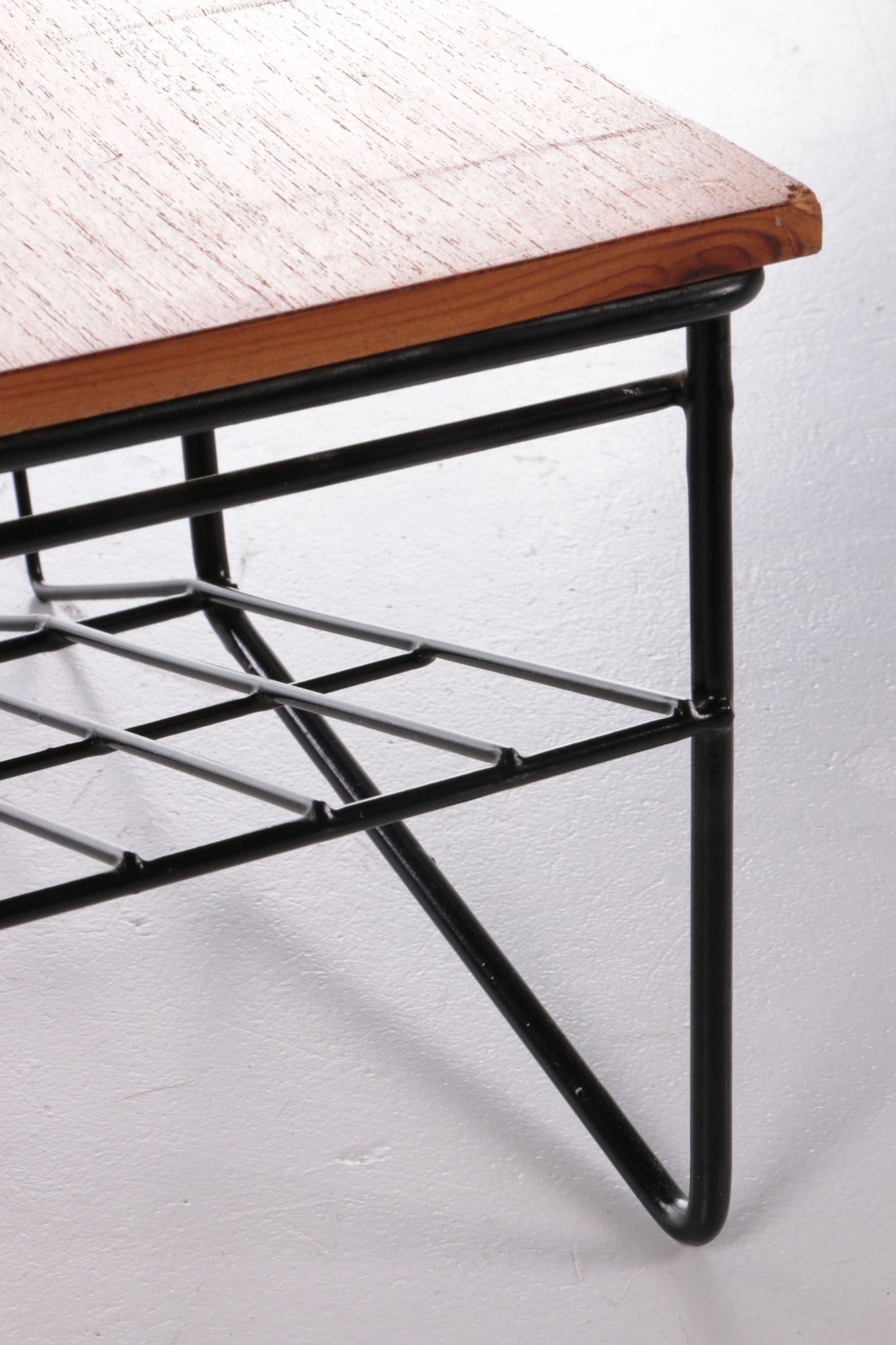 Vintage magazine rack made of metal and wood, 1960s