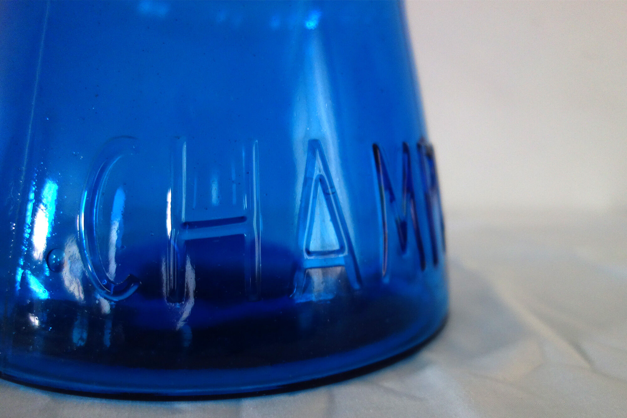 Champagne bucket vintage blue glass cork