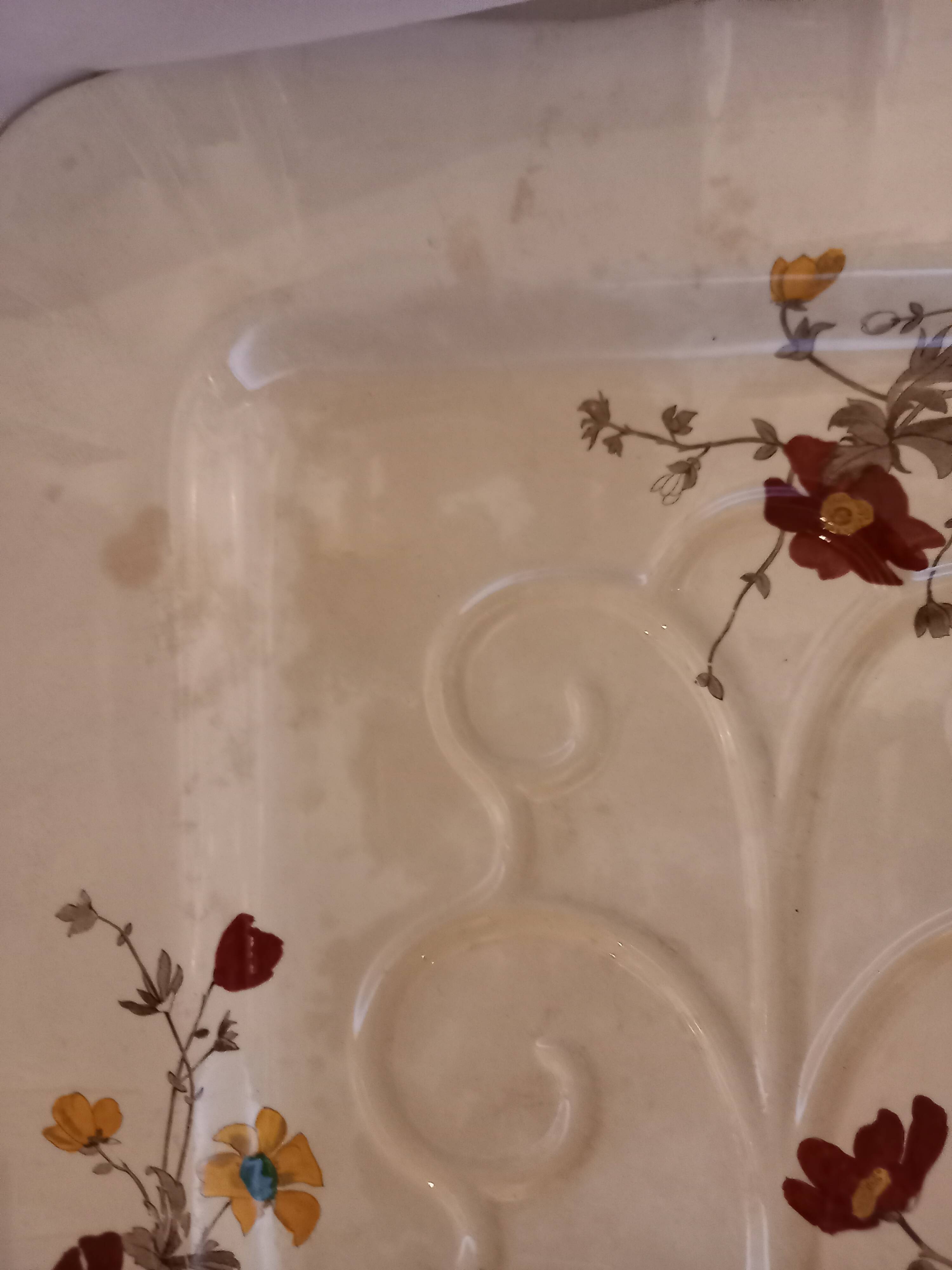 Serving dish, floral decoration, flutes, juice reservoir, English porcelain, Minton