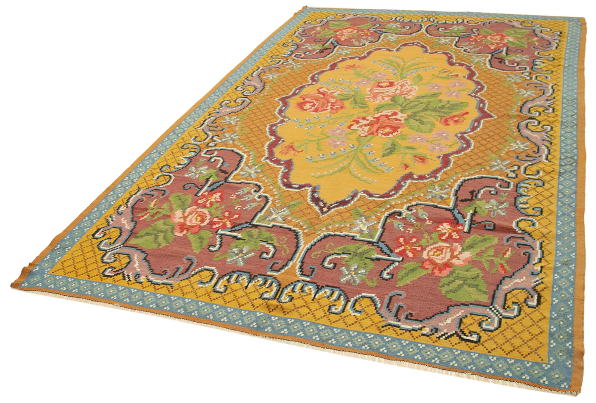 Handmade vintage moldovian yellow kilim 192 cm x 310 cm - 23379