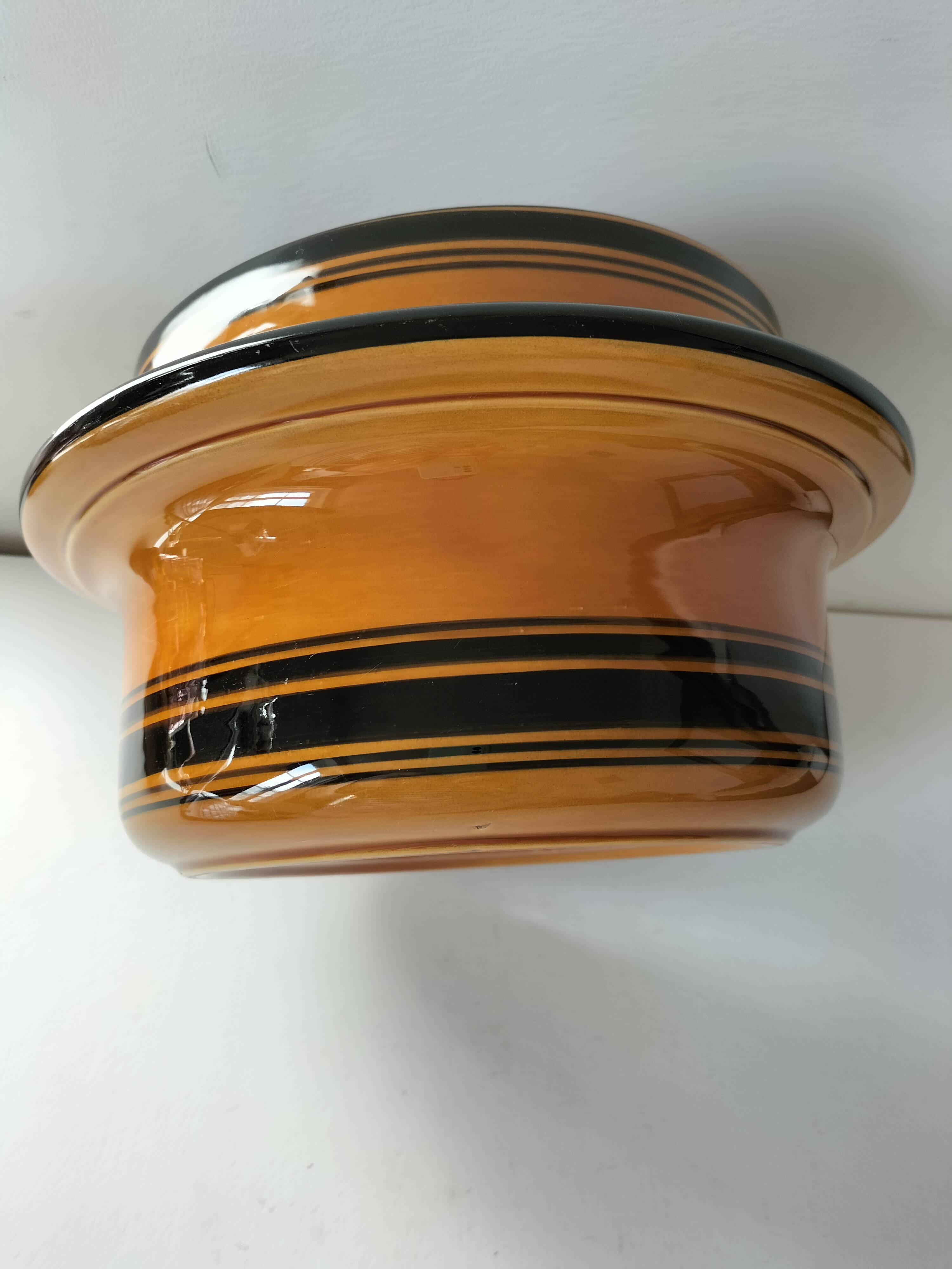 Vintage Luwasa cache-pot in brown caramel and black, ceramic, 1975