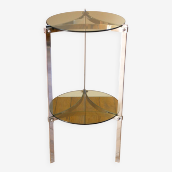 Tripod stand in chrome and smoked glass, double floors, Design, 1970