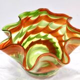 Postmodern Green and Orange Murano Glass Fazzoletto Vase by Fratelli Toso, Italy