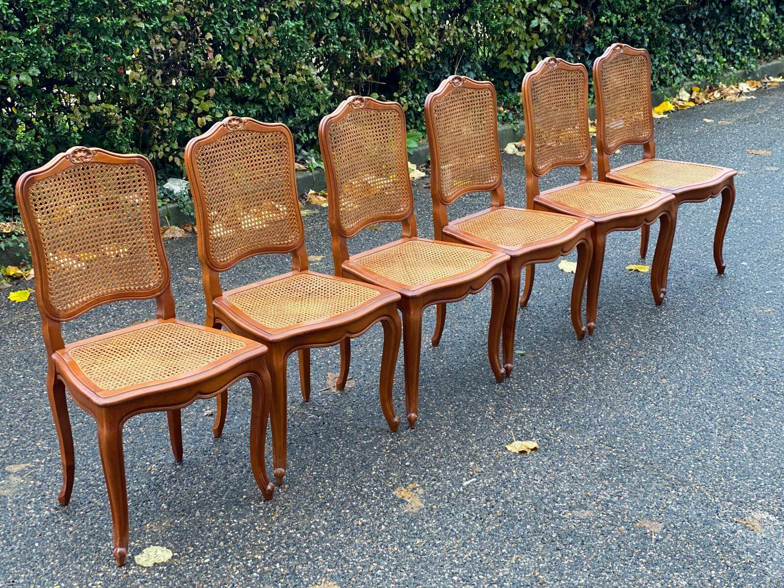 Set of 6 Louis XV style caned chairs in solid wood