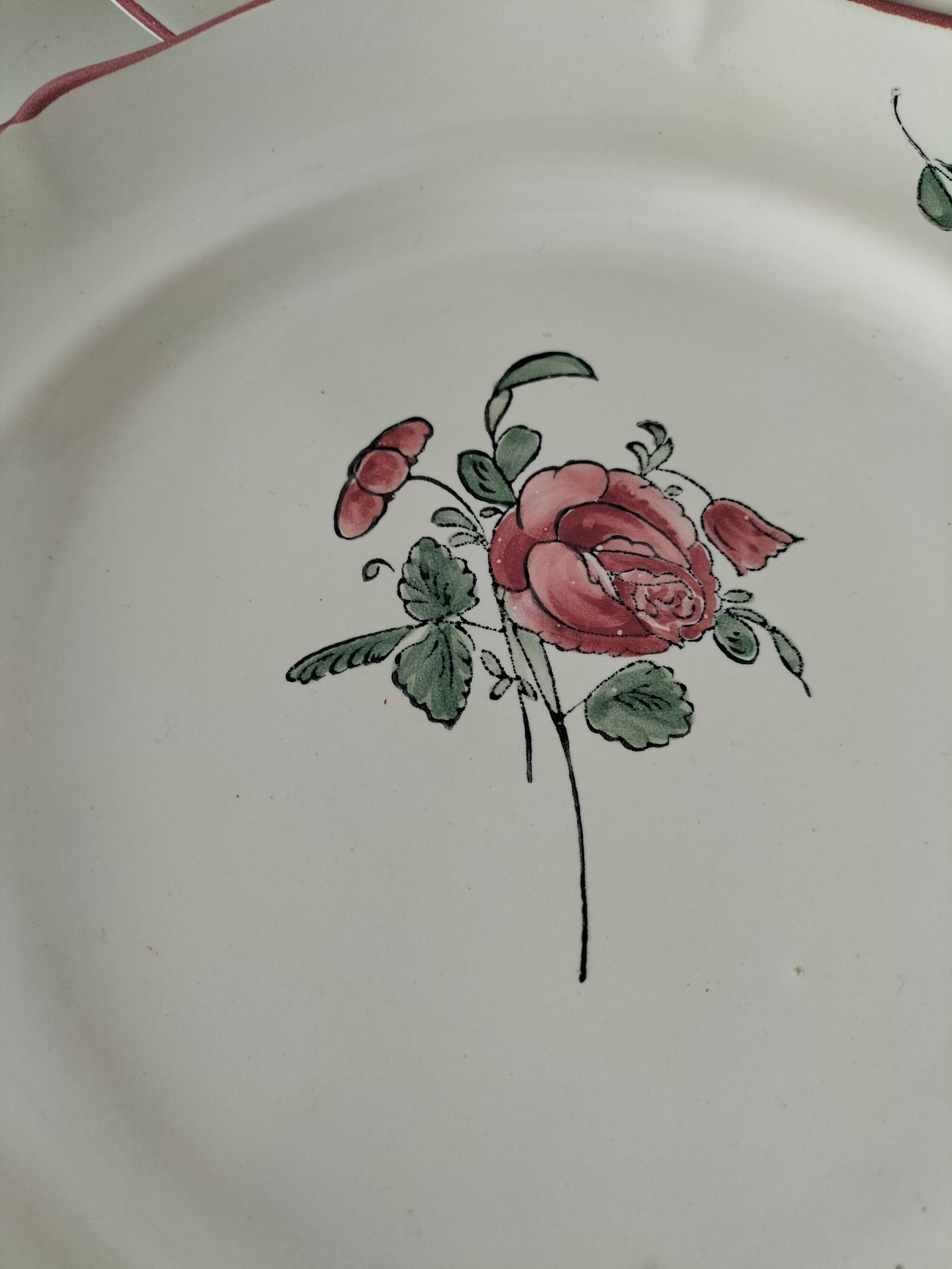 Pair of hand-painted antique plates – antique rose motif