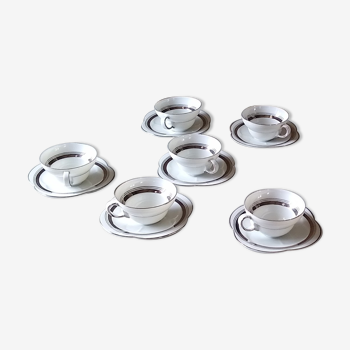 6 tasses à cafe en porcelaine fine epiag blanche et gris acier moiré