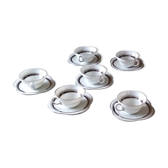 6 COFFEE CUPS IN FINE PORCELAIN EPIAG WHITE AND GRAY MOIRÉ STEEL