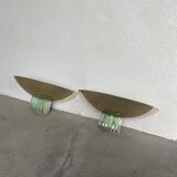 Pair of brass and art deco glass wall lights SCE