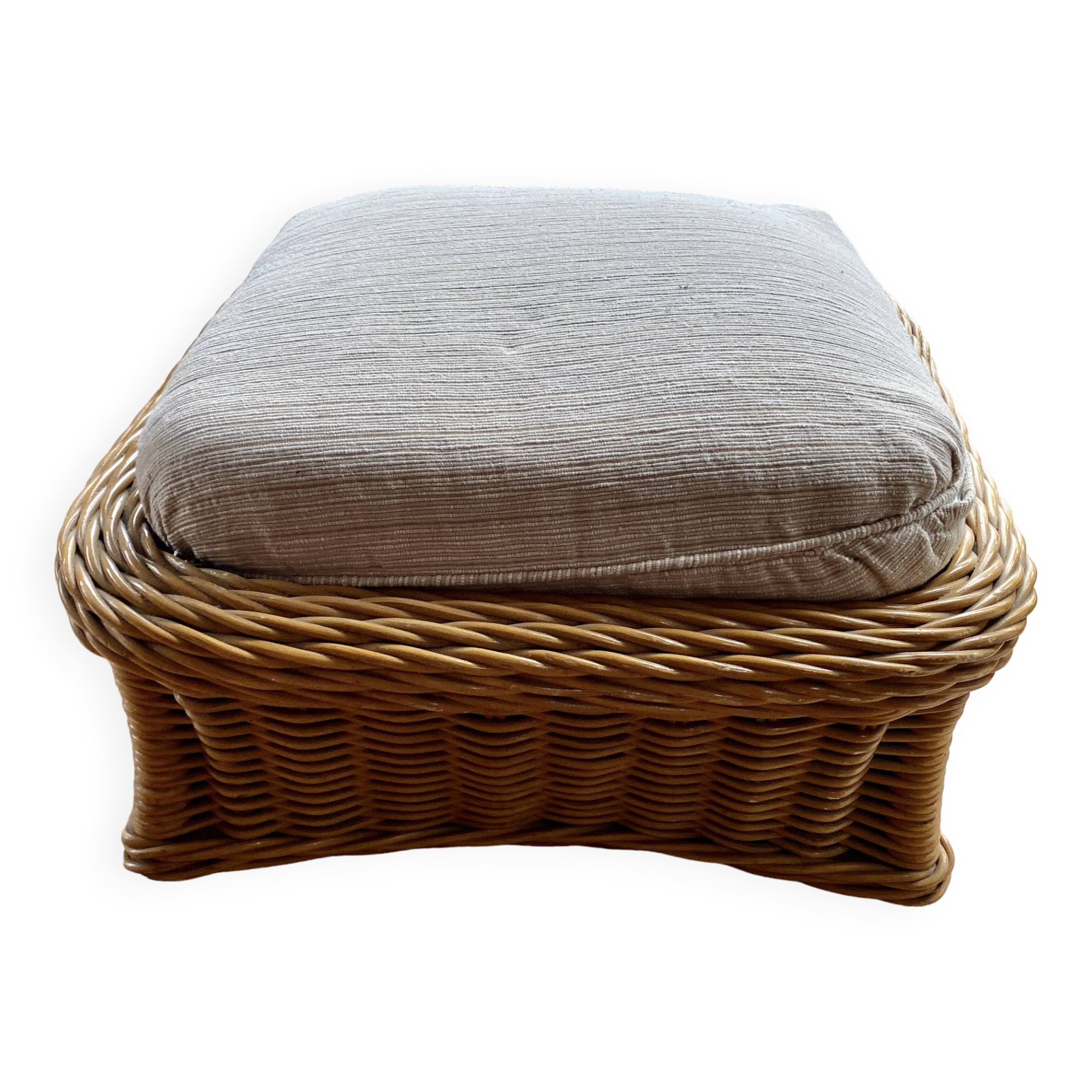 Square pouf or footstool in rattan