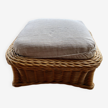 Square pouf or footstool in rattan
