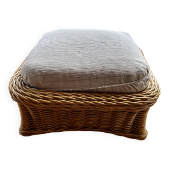 Square pouf or footstool in rattan