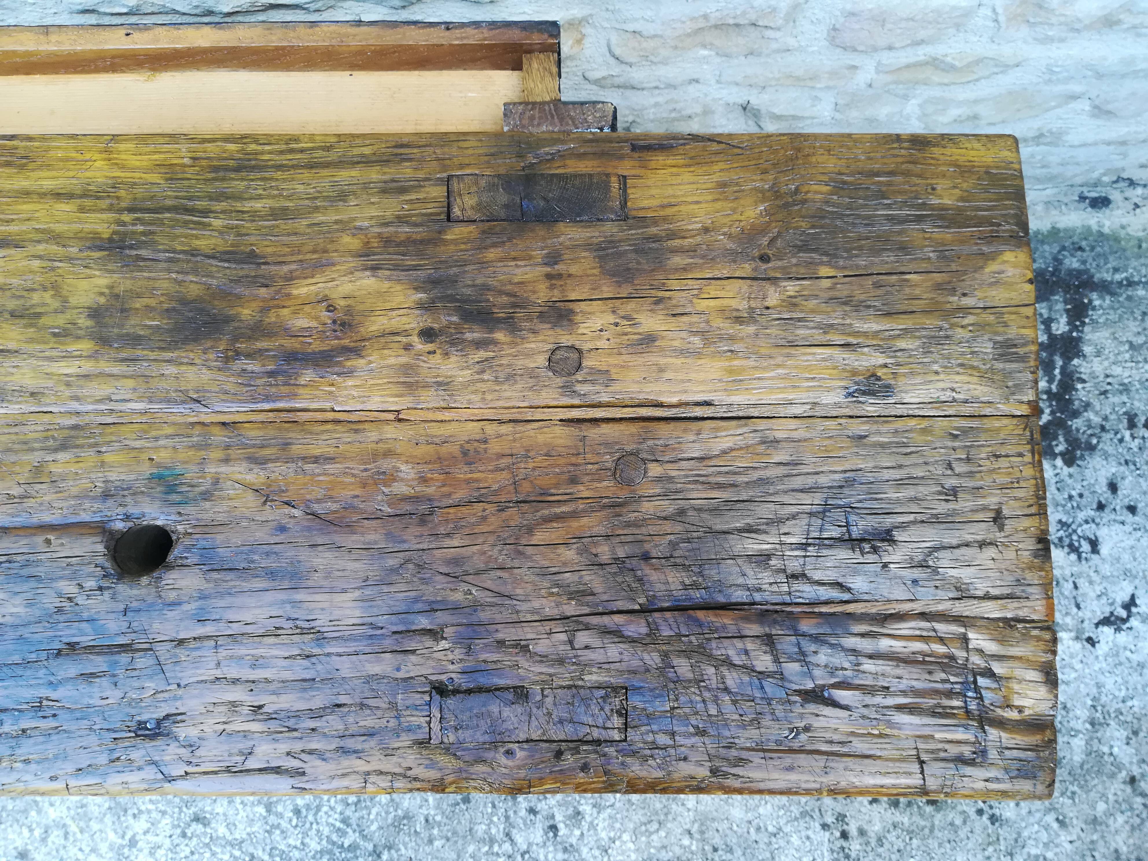 Oak and metal workbench