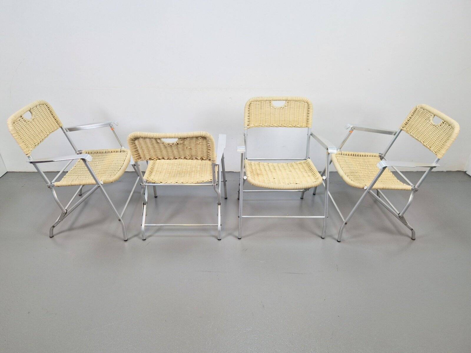 Mid-Century Tossa Wicker Folding Chairs by Hilbrant, Italy, 1960s, Set of 4