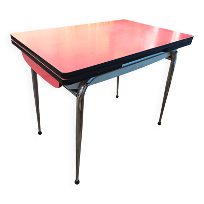 Table en formica rouge extensible années 70