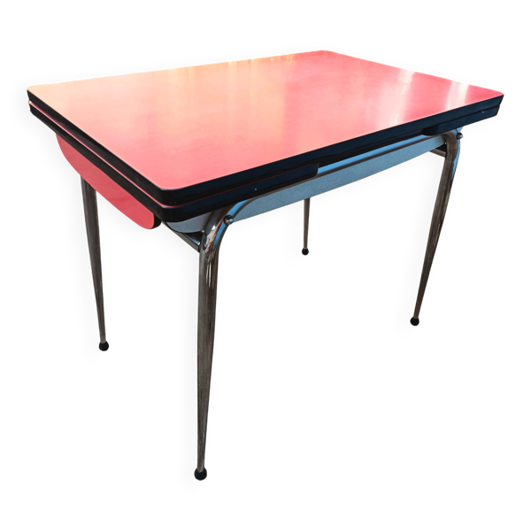 Table en formica rouge extensible années 70