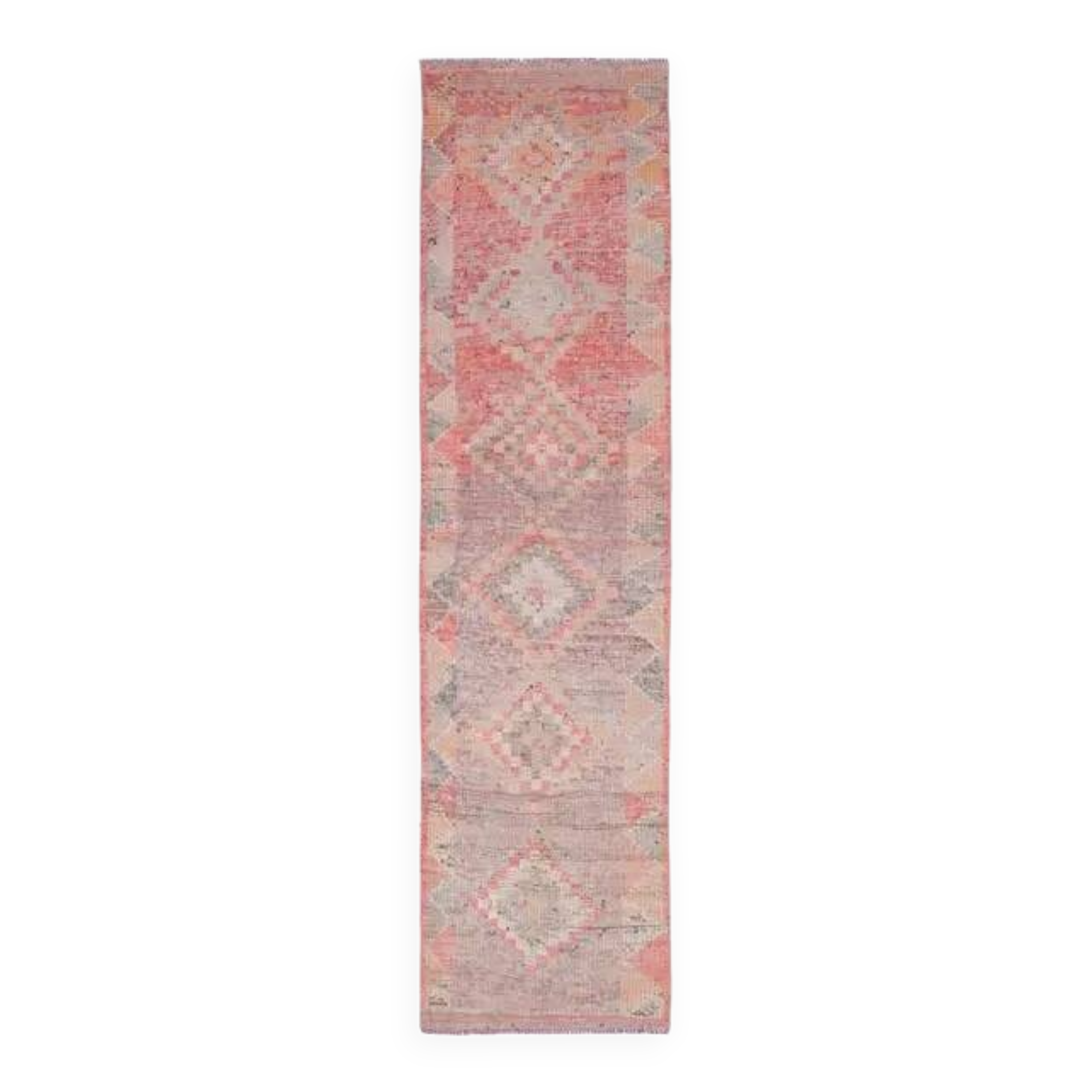 1970s Turkish Oushak Handmade Wool Cotton Pink Runner Rug 78x345