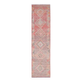1970s Turkish Oushak Handmade Wool Cotton Pink Runner Rug 78x345