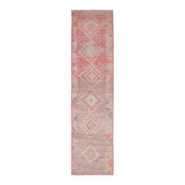 Tapis de couloir Oushak turc en laine et coton fait main, années 1970