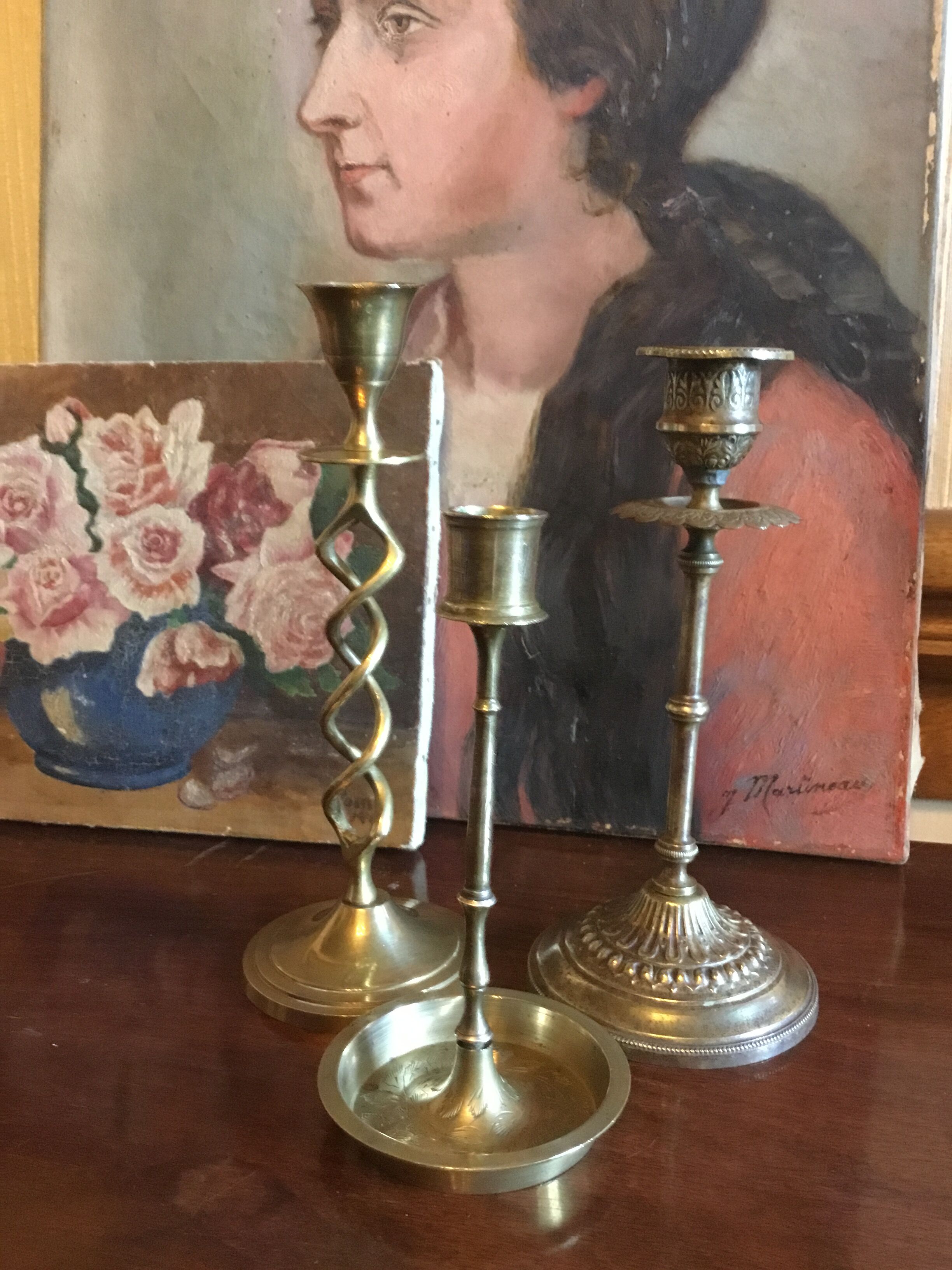 Three old candlesticks