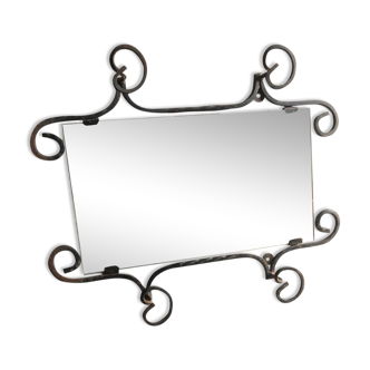 Miroir, porte-manteau vintage en fer forgé