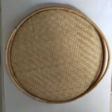 Round serving tray made of vintage bamboo and wicker