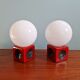 Paire de lampes de chevet en céramique rouge et opaline blanche, 1970