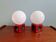 Pair of bedside lamps in red ceramic and white opaline, 1970.