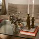 Table basse vintage design italien verre courbé et travertin