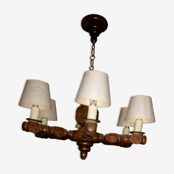 Lustre suspension ancienne en bois