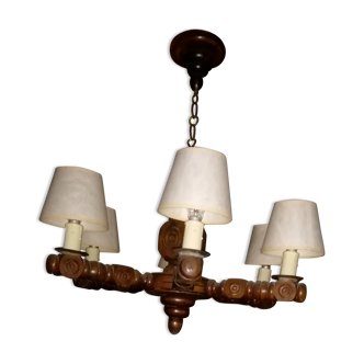 Old wooden suspension chandelier