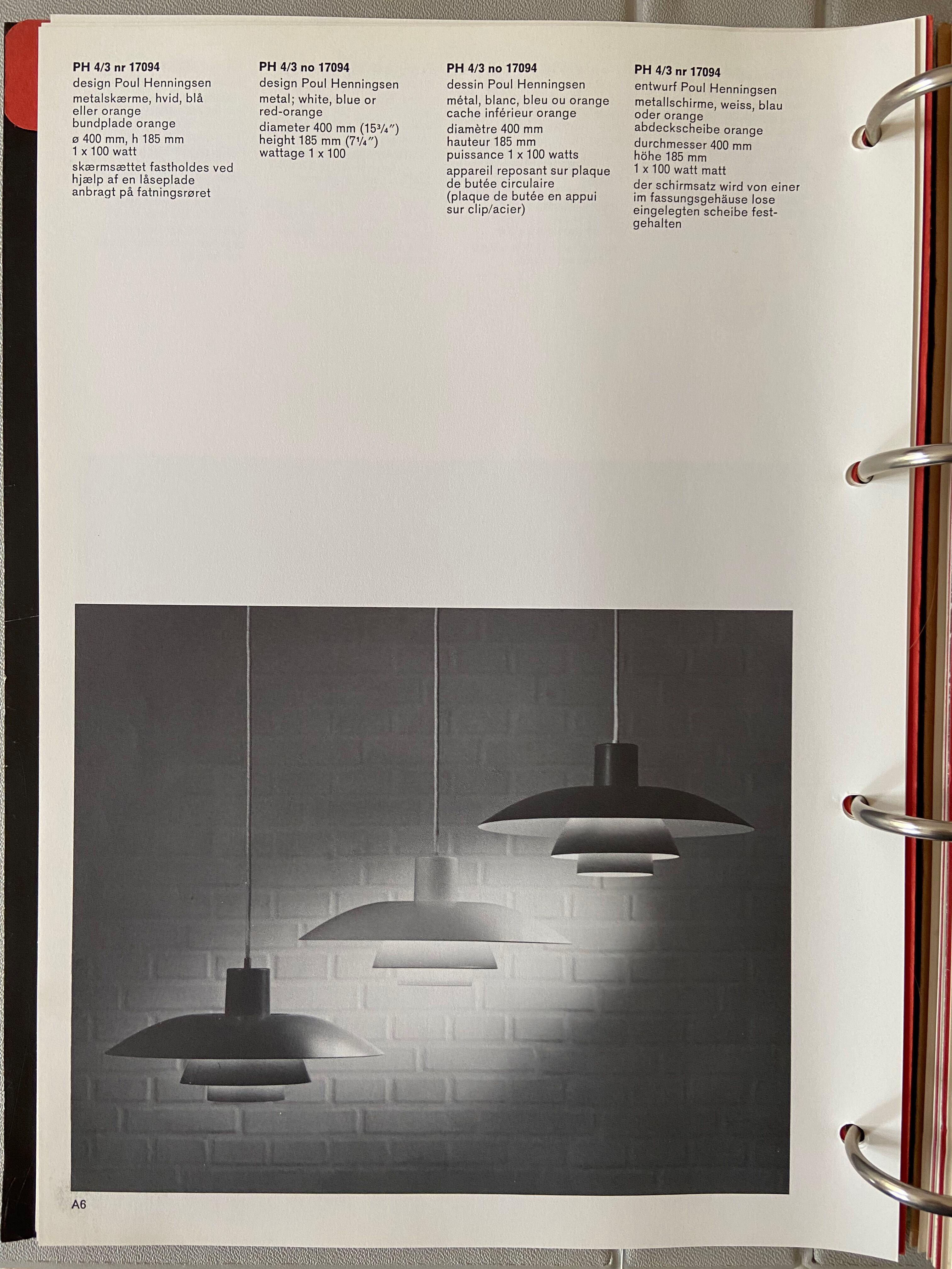 Ph 4/3 blue pendant lamp by Poul Henningsen for Louis Poulsen, Denmark