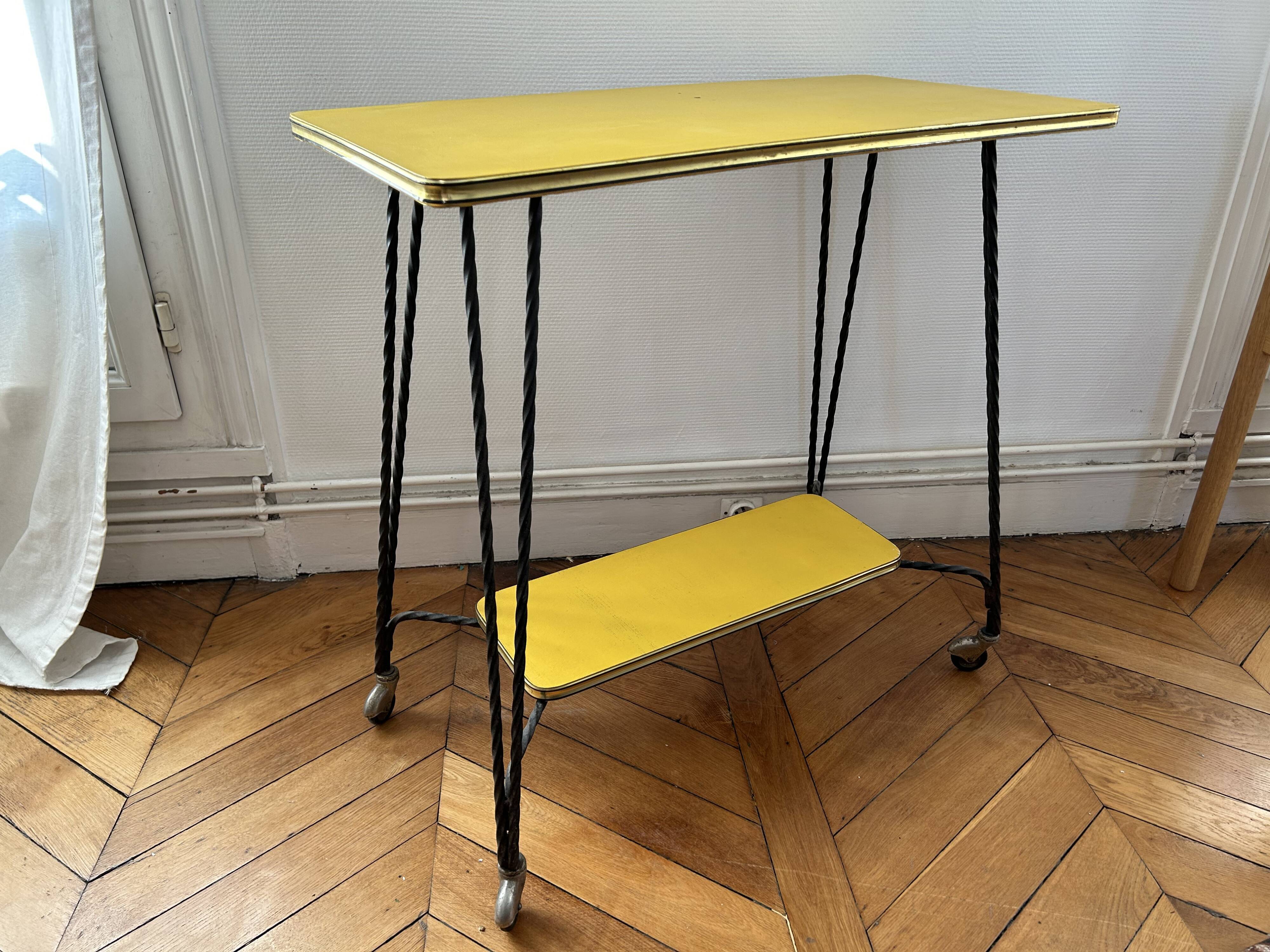 Vintage wrought iron yellow laminate console