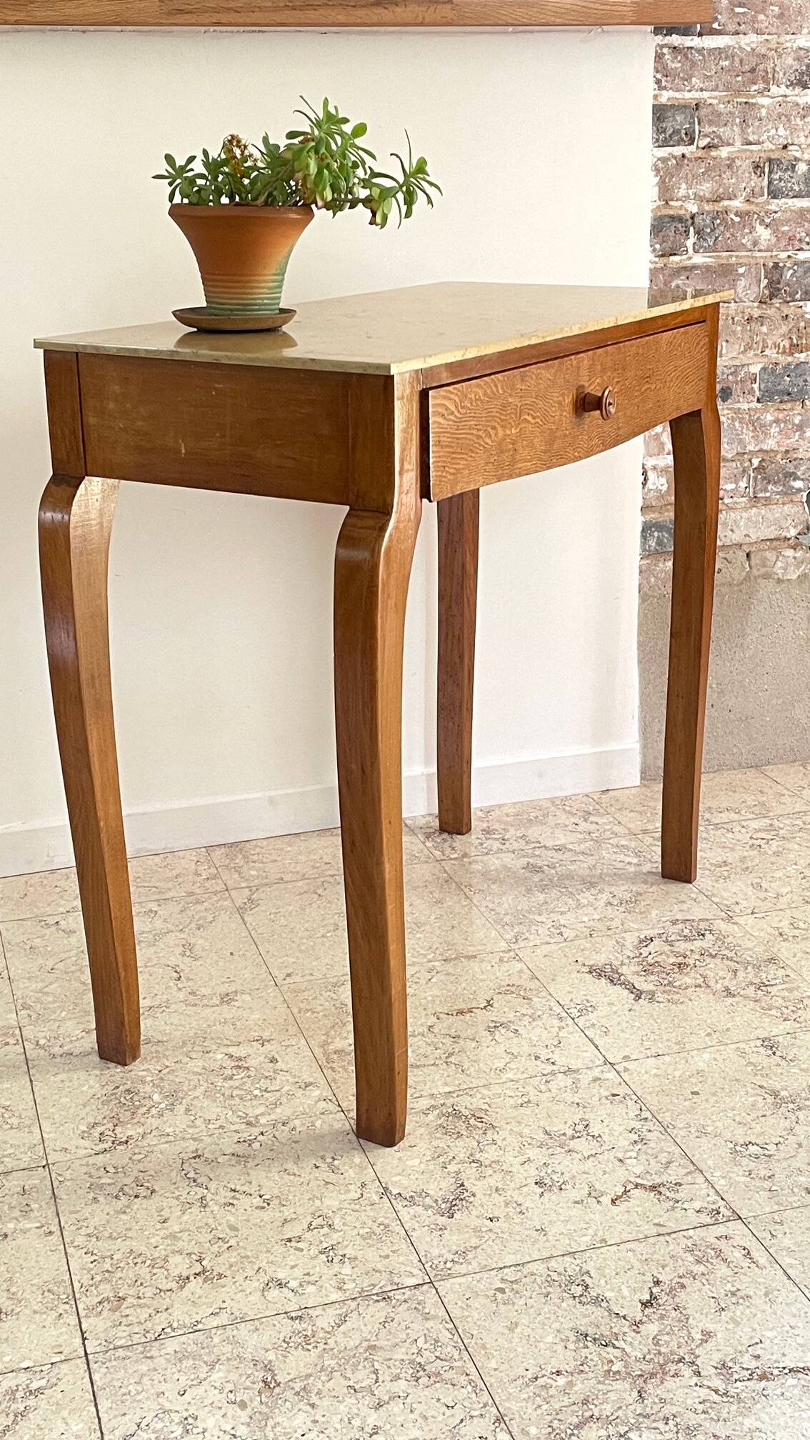 Vintage wood and marble console desk